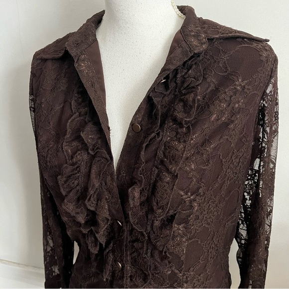 Coldwater Creek • NWT Brown Lace Ruffle Blouse - Picture 2 of 4